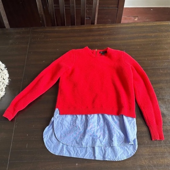 J. Crew 100% Lambswool Shirttail Combo Knitted Sweater Red Blue xs - Picture 5 of 6